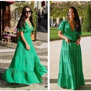 UNE PIECE Floaty Sleeve Button Front Maxi Dress Kelly Green Sz 16 {FF18}
